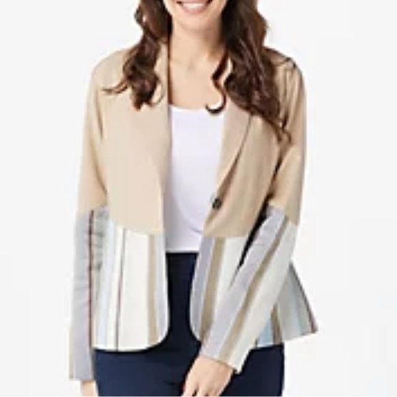 LAURIE Felt Los Angeles, Double Stripe Blazer Jacket, Beige Brown Blue - Picture 6 of 7